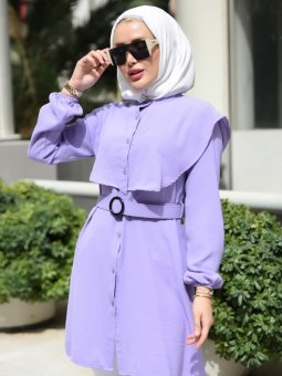 Beli Kemerli Pelerinli Aerobin Lila Tunik