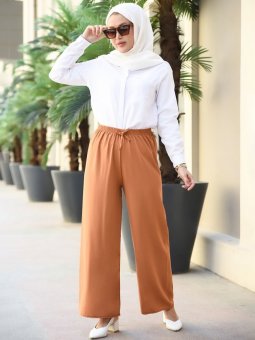 Beli Lastikli Salaş Taba Pantolon