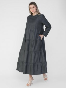 Büyük Beden Doğal Kumaşlı Kot Siyah Elbise