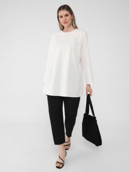 Büyük Beden Doğal Kumaşlı Sade Ekru Tunik