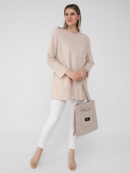 Büyük Beden Doğal Kumaşlı Sade Vanilya Tunik