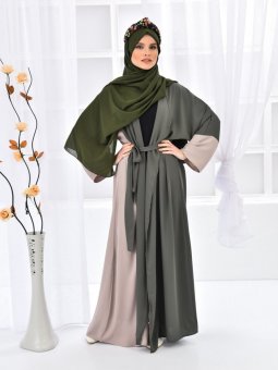 Önü Açık Garnili Haki Ferace