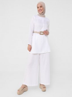 Keten Pileli Beyaz Pantolon Etek
