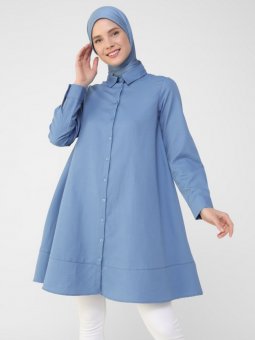 Oxford Kumaştan Düğmeli Mevlana İndigo Gömlek