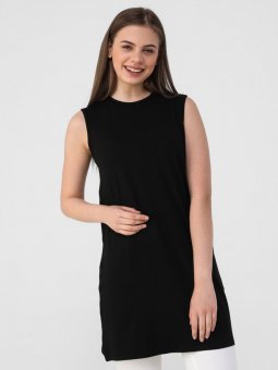 Viskon Kumaştan Kolsuz Siyah Tunik