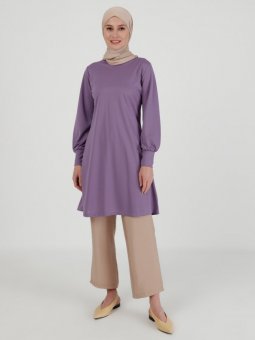 Kolu Detaylı Lila Tunik