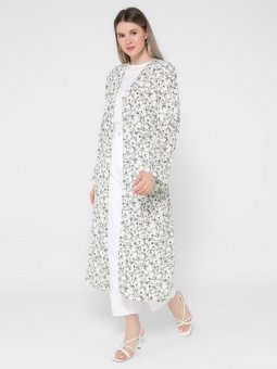 Büyük Beden Çiçek Desenli Doğal Kumaşlı Kimono Buzul Mavi Kap