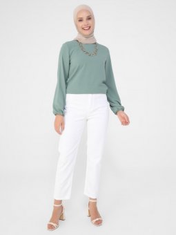 Mom Kalıp Likralı Yüksel Bel Jean Beyaz Pantolon