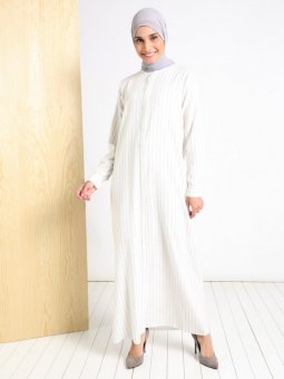 Pamuk Keten Gizli Düğmeli Çizgili Siyah Ferace