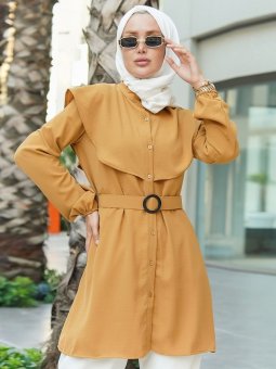 Beli Kemerli Pelerinli Aerobin Bakır Tunik