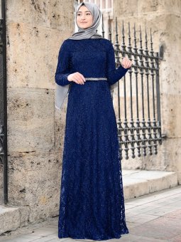 İpek İndigo Abiye Elbise