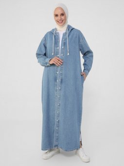 Kapüşonlu Kot Mavi Pardesü