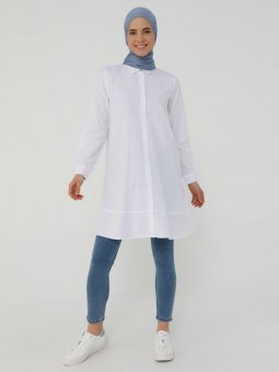 Oxford Kumaştan Düğmeli Mevlana Beyaz Gömlek