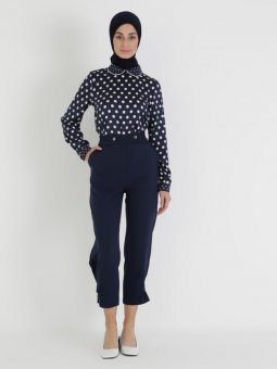 Beli Lastikli Lacivert Pantolon