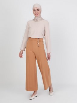 Düğme Detaylı Hardal Pantolon