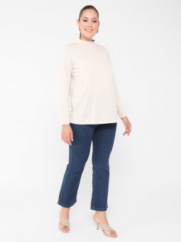 Büyük Beden Düz Renk Vanilya Tunik