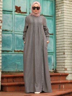 Yandan Düğmeli Gri Ferace