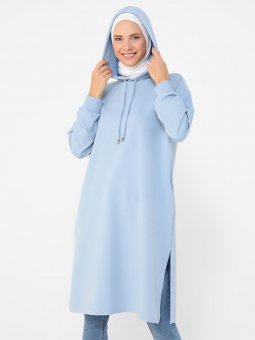 Açık Bebe Mavisi Yanları Yırtmaçlı Sweatshirt