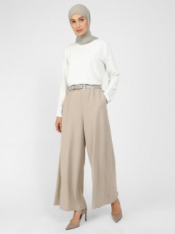 Beli Lastikli Aerobin Açık Vizon Pantolon Etek