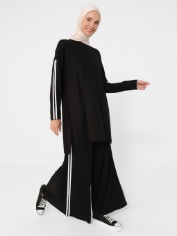 Doğal Kumaşlı Tunik&Pantolon İkili Siyah Takım