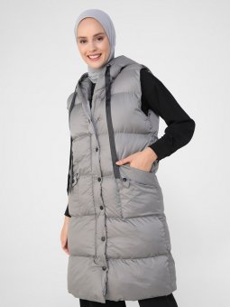 Kapüşonlu Gri Yelek