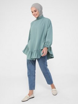 Volan Detaylı Aerobin Çağla Yeşili Tunik