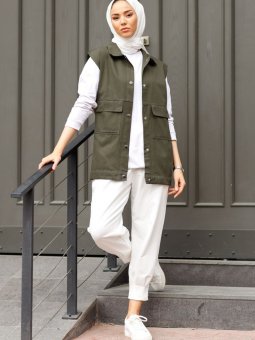 Kapak Cepli Gabardin Haki Yelek