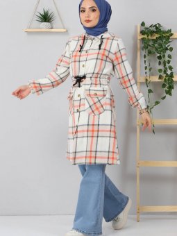 Düğmeli Kapüşonlu Turuncu Kap