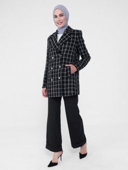Ekoseli Siyah Beyaz Ceket