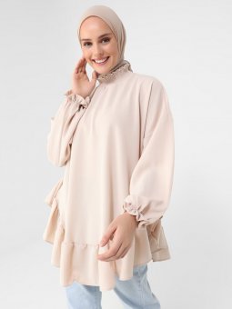 Volan Detaylı Aerobin Bej Tunik
