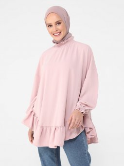 Volan Detaylı Aerobin Pudra Tunik