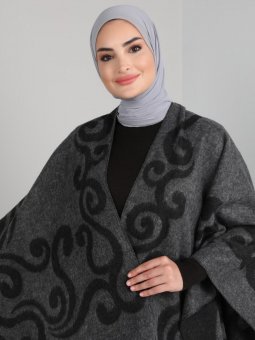 Çift Yönlü Püsküllü Antrasit Siyah Panço