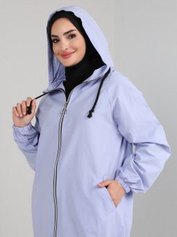 Kol Ucu Lastikli Lila Kap Kapüşonlu Fermuarlı Mont