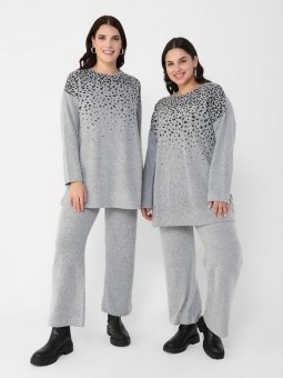 Büyük Beden Leopar Desenli Elyaf Gri Tunik