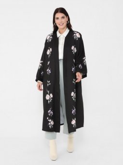 Büyük Besen Çiçek Desenli Siyah Kap