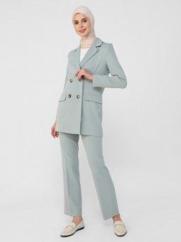 Çift Düğme Detaylı Soğuk Yeşil Ceket