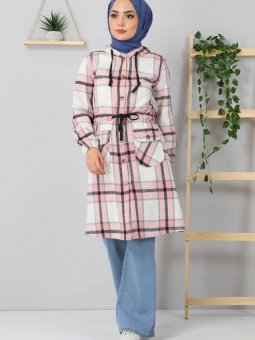 Düğmeli Kapüşonlu Pembe Kap