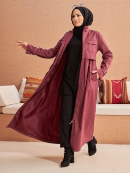 Fermuarlı Gül Kurusu Trençkot