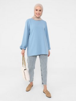 Asit Yıkama Mom Kalıp Mavi Kot Pantolon