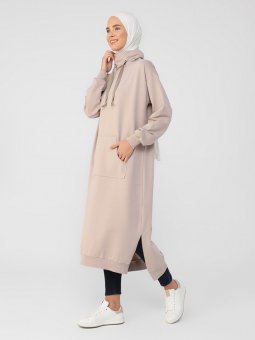 Derin Pembe Boğazlı Yaka Cepli Sweatshirt