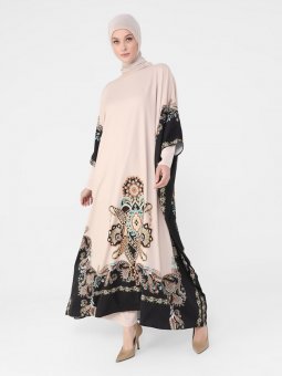 Etnik Desenli Abiye Bej Siyah Ferace