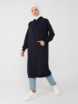 Lacivert Kanguru Cepli Kapüşonlu Sweatshirt