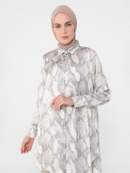 Vizon Geniş Kesim Desenli Saten Tunik