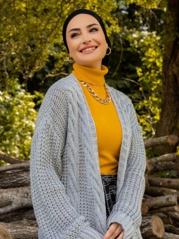 Örgülü Triko Gri Hırka