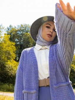 Örgülü Triko Lila Hırka