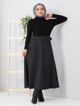 Balıksırtı Desenli Mevlana Füme Etek