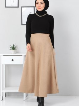 Süet Mevlana Camel Etek