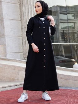 Önden Cıtçıtlı Siyah Kap