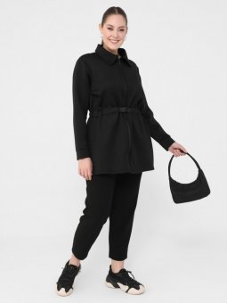 Büyük Beden Boydan Fermuarlı Beli Lastikli Siyah Kap