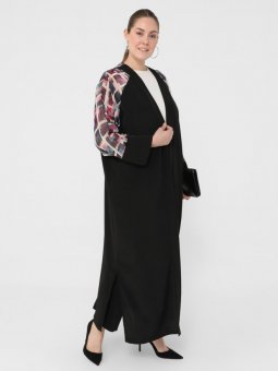 Büyük Beden Ekose Desenli Siyah Ferace